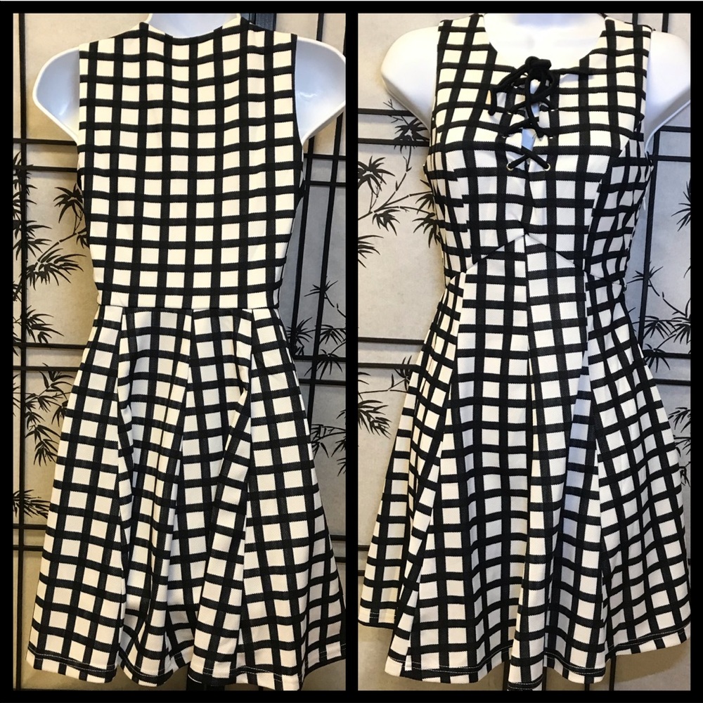 Black and white checkered fit n flare dress